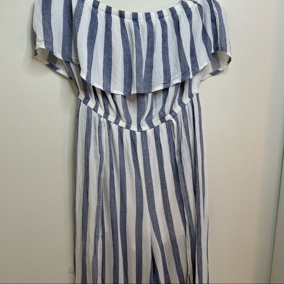 NWT. BLUE & White Striped Off The Shoulder Nautical Jumpsuit. Large. - Picture 7 of 7
